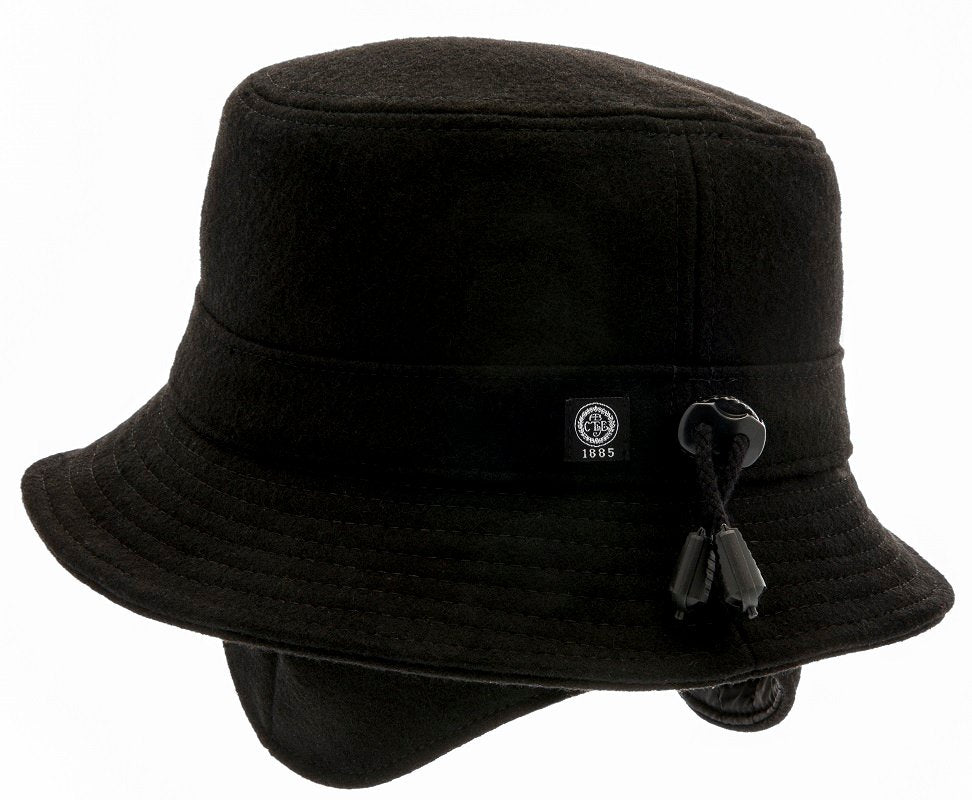 Black Walking hat, Bucket with Hat fold-down ear patches