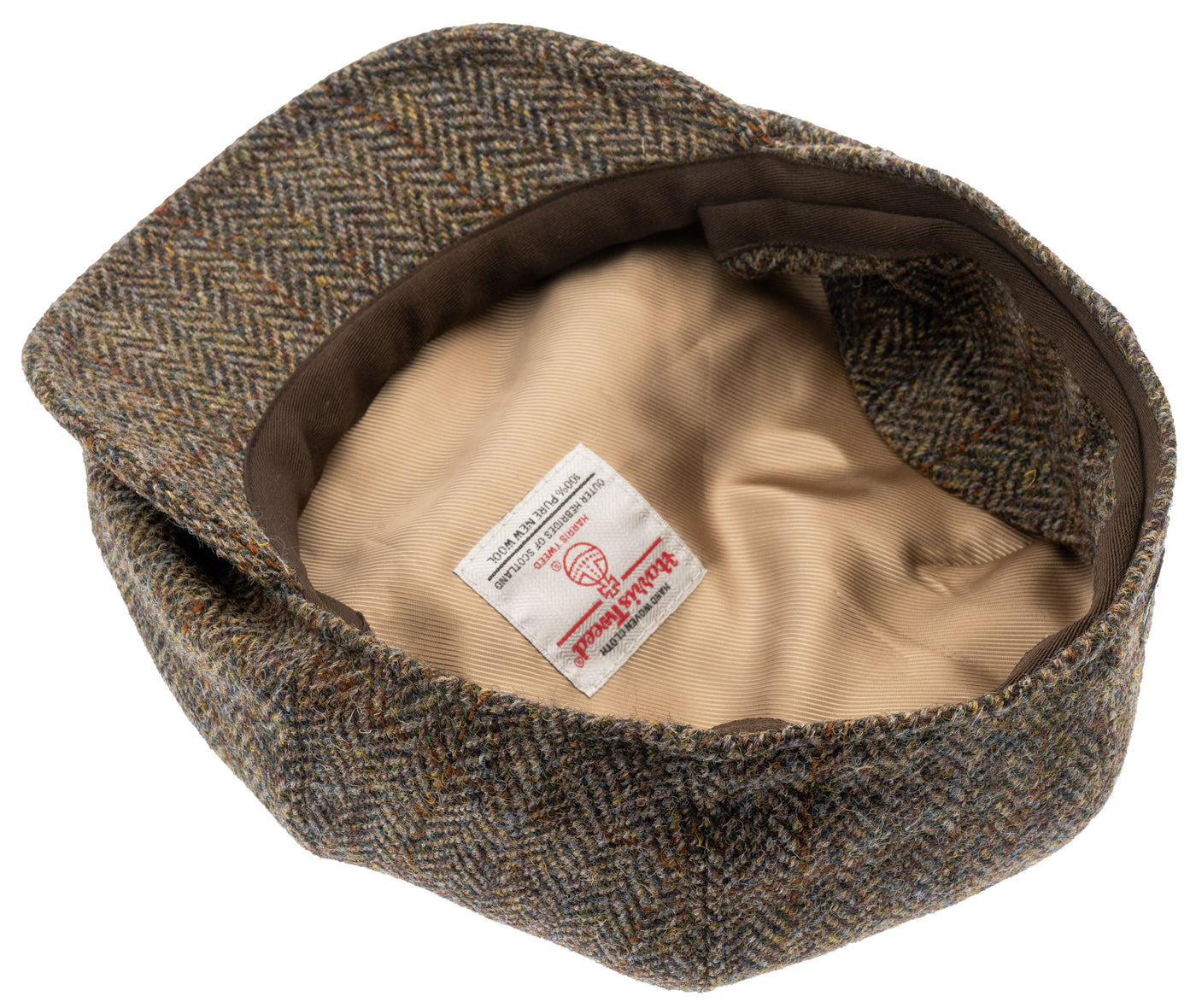 Grön Harris Tweedkeps med guldfärgat Satinfoder