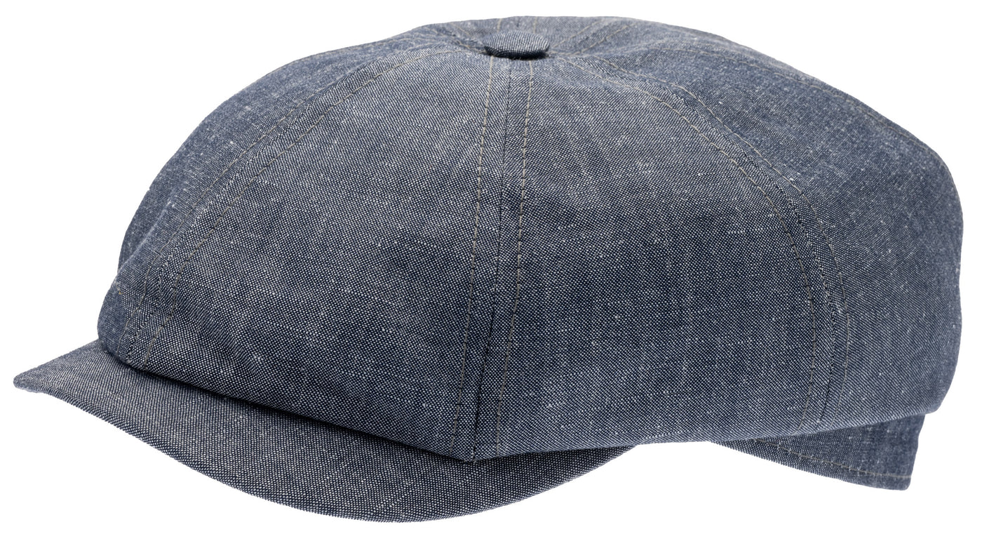 Blue organic Newsboy cap in linen & wool