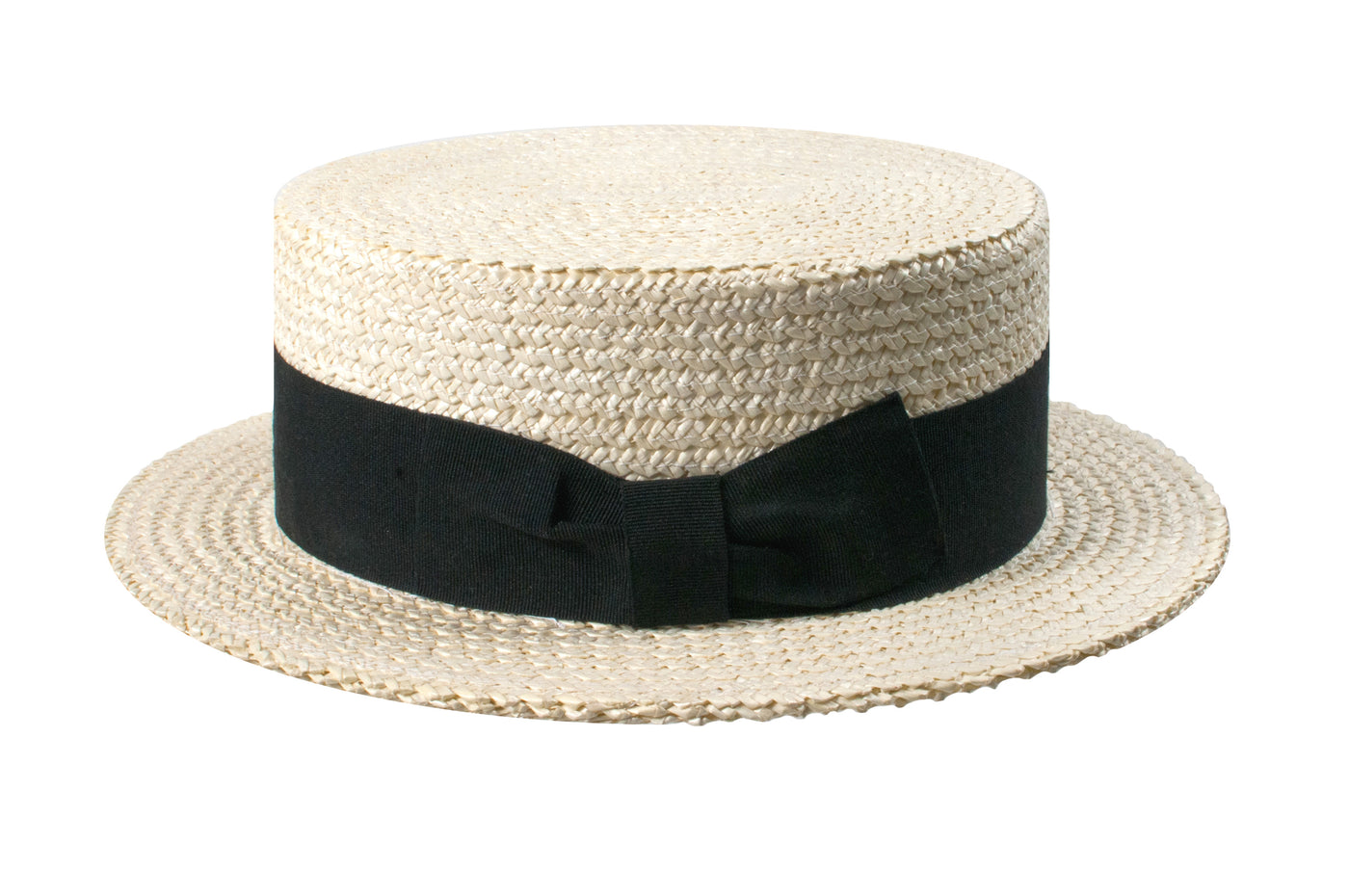 Straw Boater hat with black ribbon band