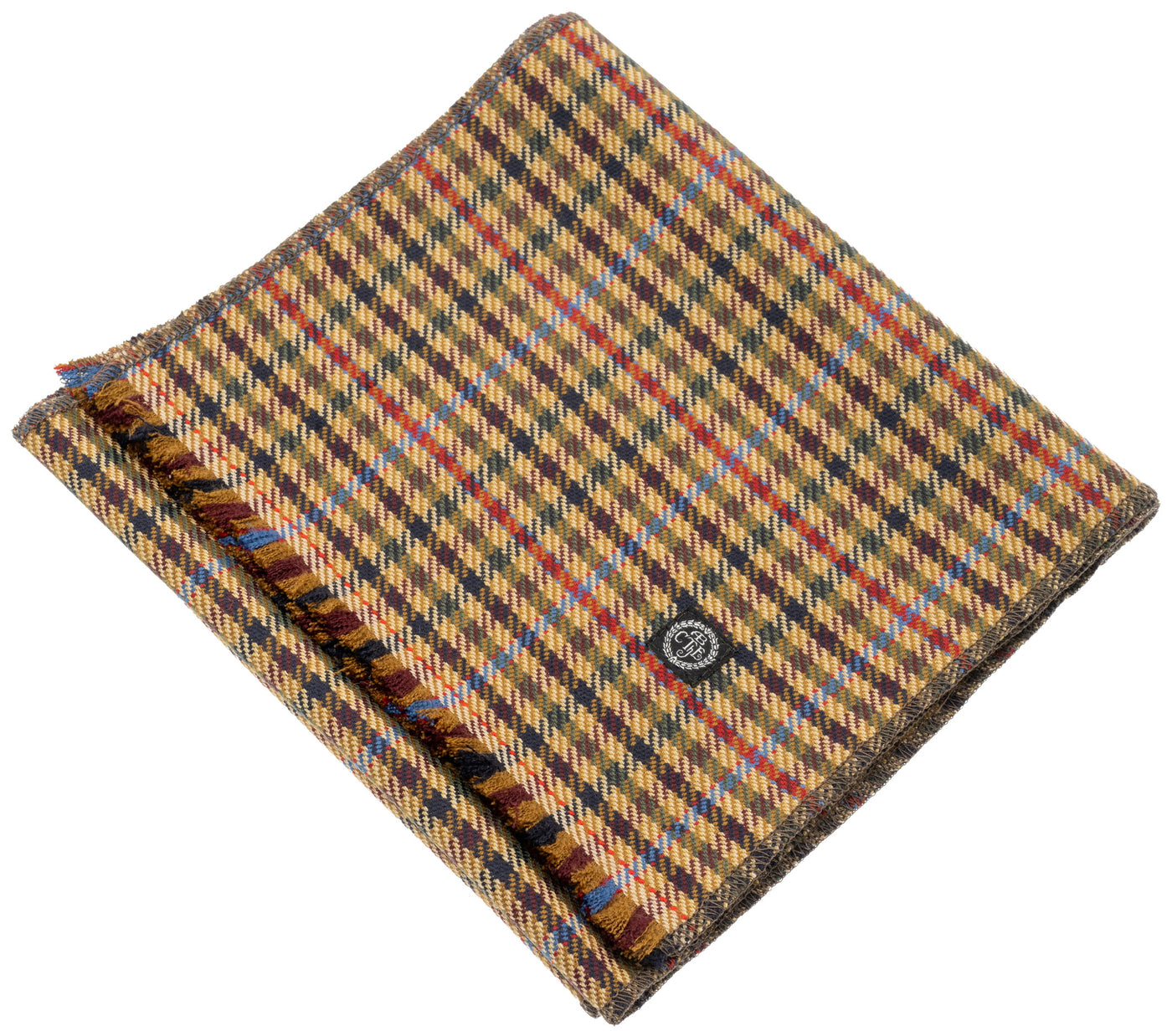 Scarf in 100% pure wool, in checked brown & beige fabric.
