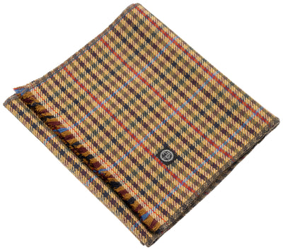Scarf in 100% pure wool, in checked brown & beige fabric.