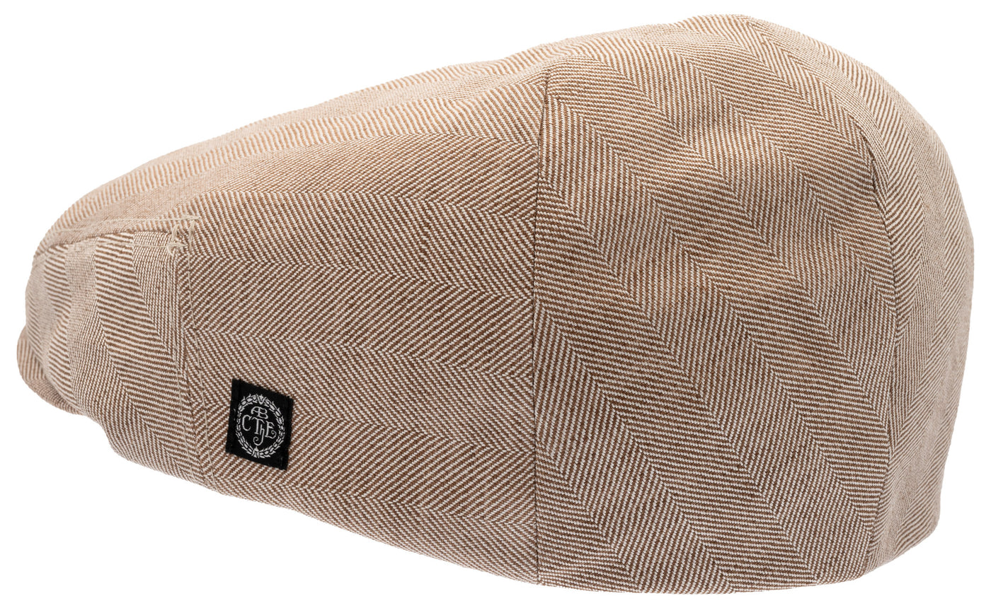 Brown linen Flat cap with fishbone pattern
