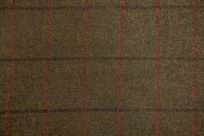 Harris Tweed fabric in green with black and red overchecks