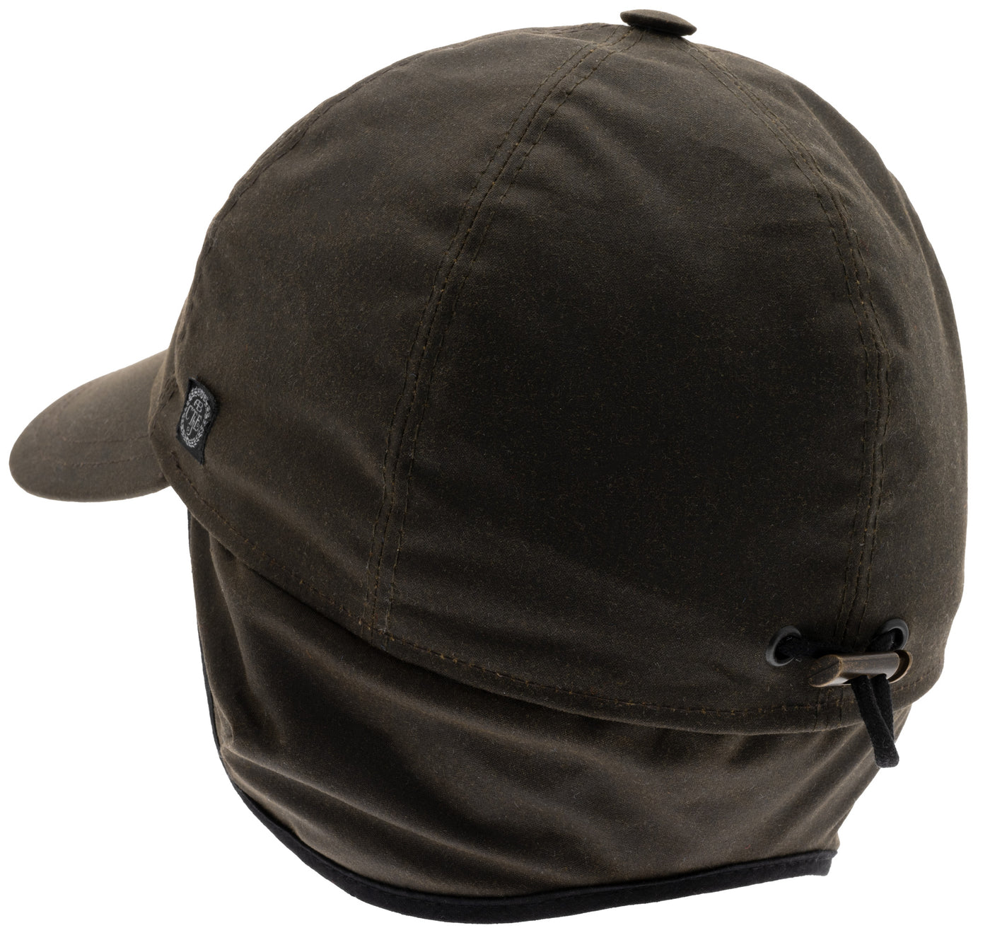 Waxed cotton baseball cap, with fold-down ear patches