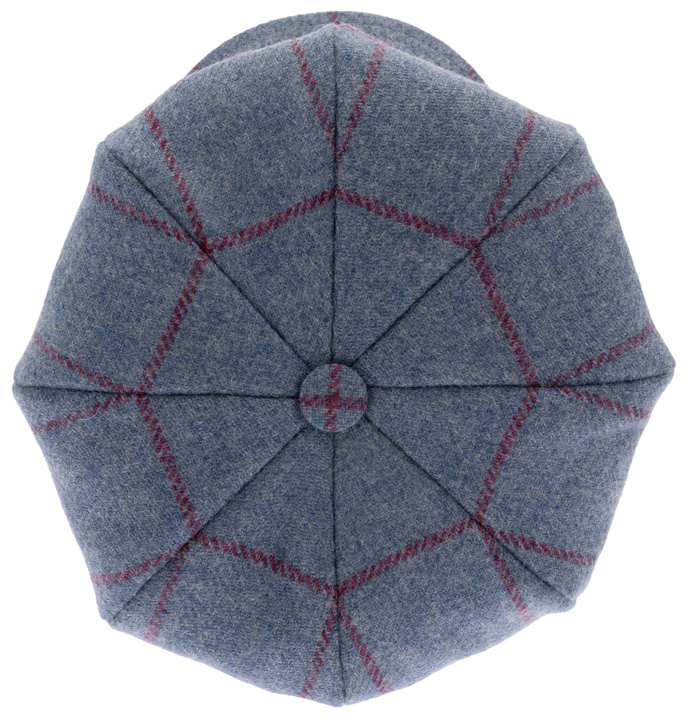 Ladies balloon cap in blue tweed with pink check