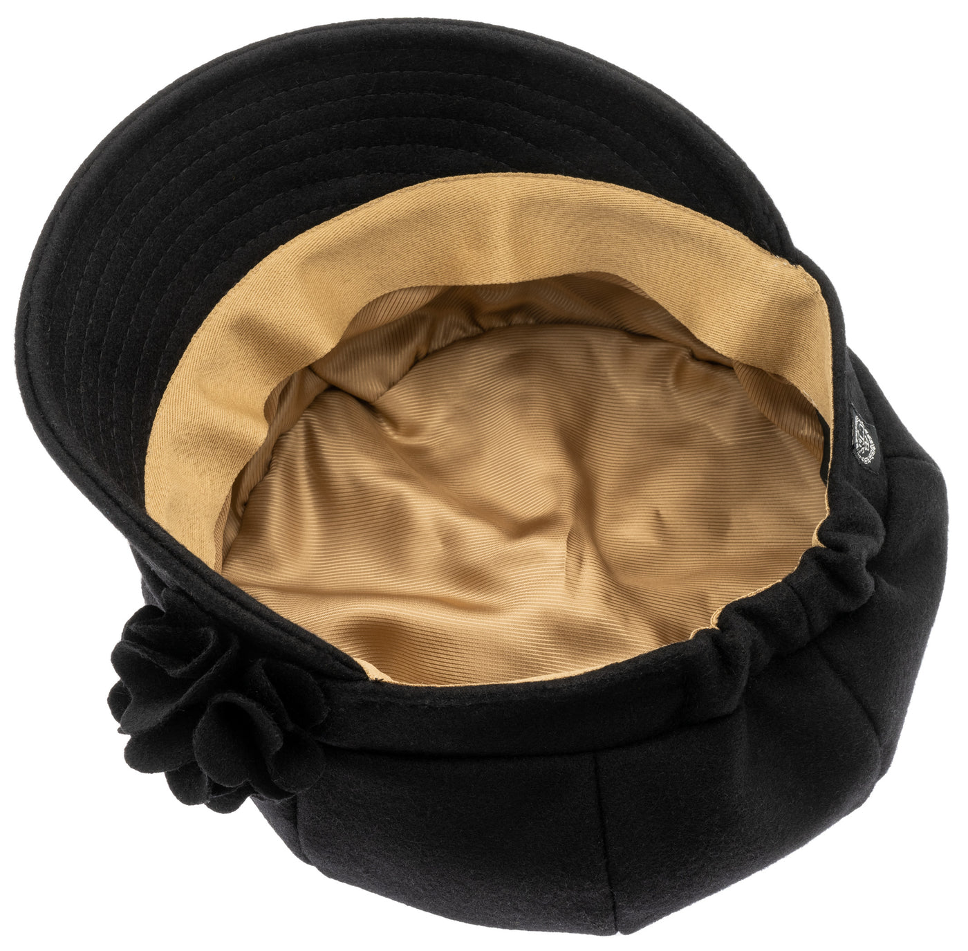 Black Ladies cap in  wool with golden satin lining