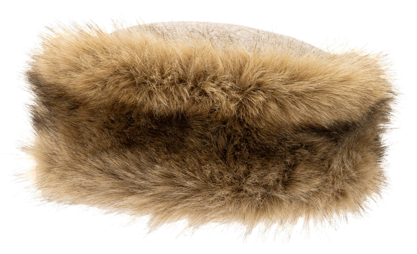 Brown pillbox hat in wool and faux fur