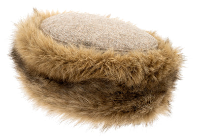 Brun pälsmössa i ull med kant fuskpäls