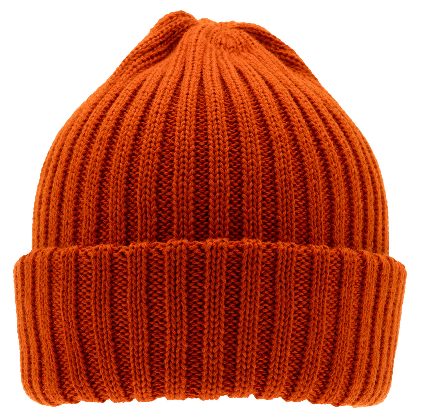 Orange Watch cap, ribbstickad mössa i ull, sotarmössa