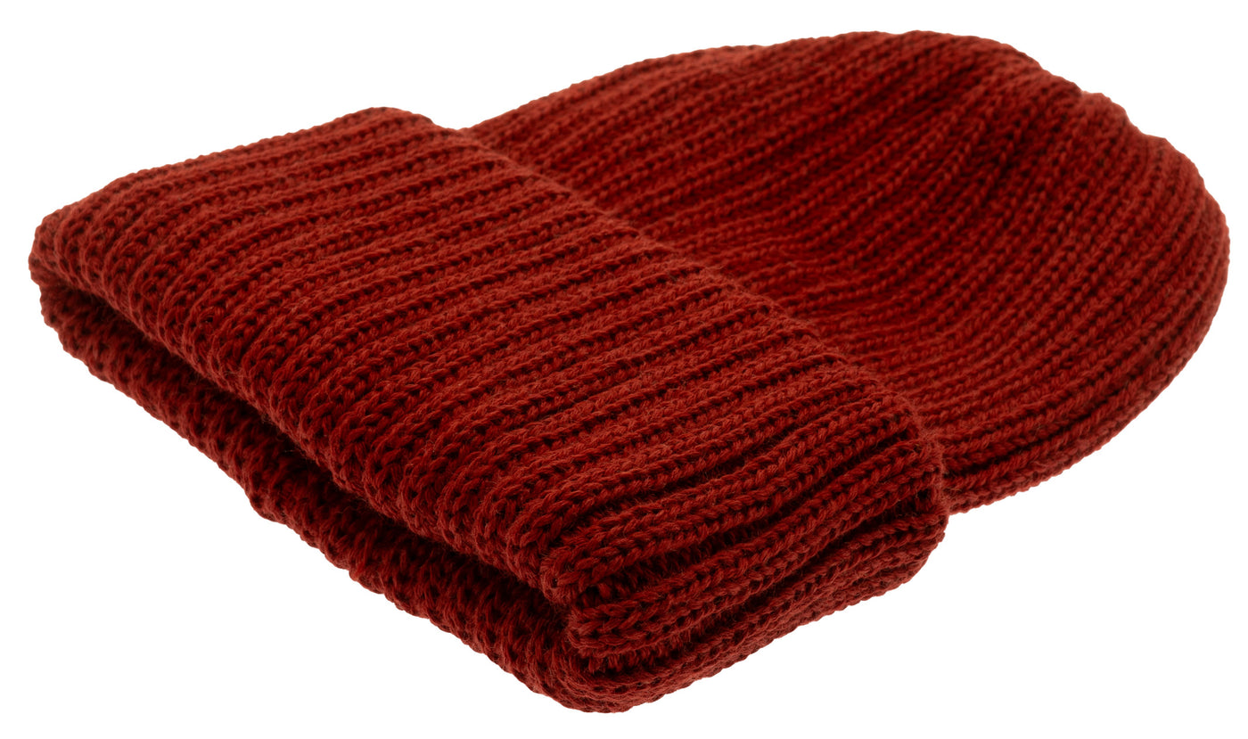 Red rib knitted Watch Cap in merino wool