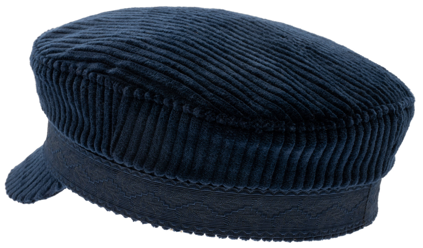 Blue Fiddler cap in corduroy fabric