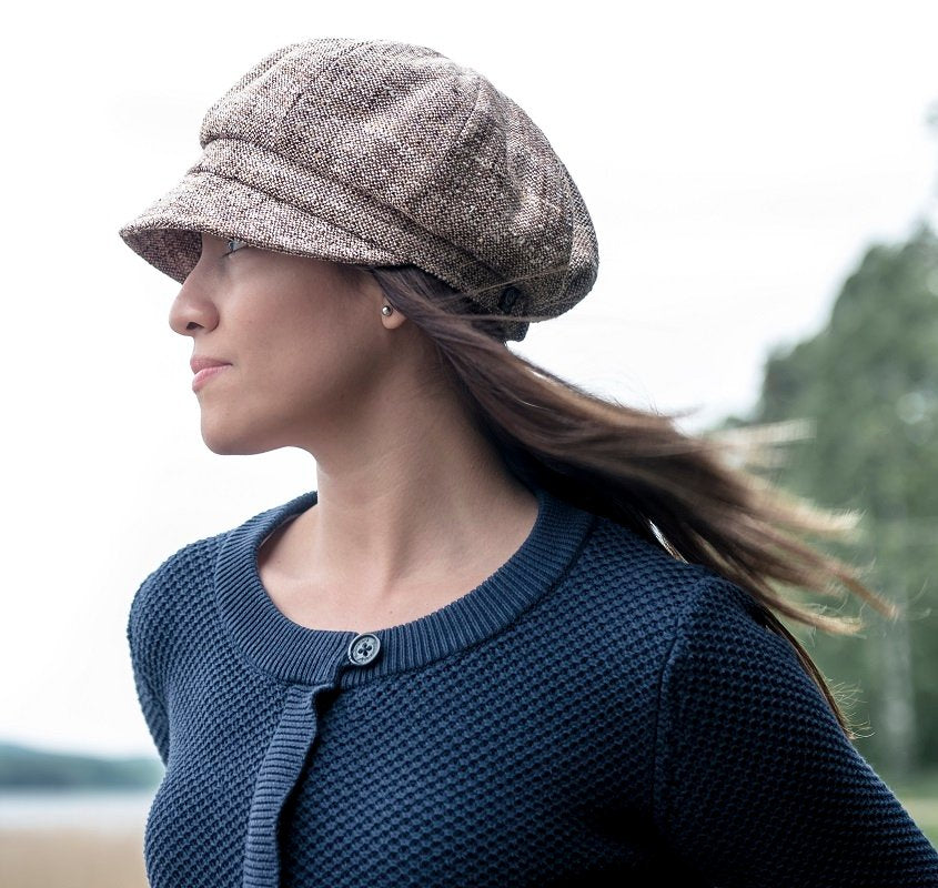 Classic Brown Ladies Balloon Cap - Brown Boucle , Silk