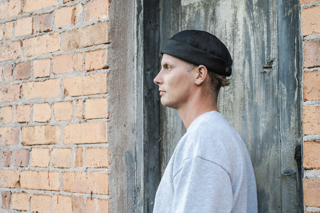 Ebbe Organic Denim Black Brimless Docker cap, Sailor cap, Hat