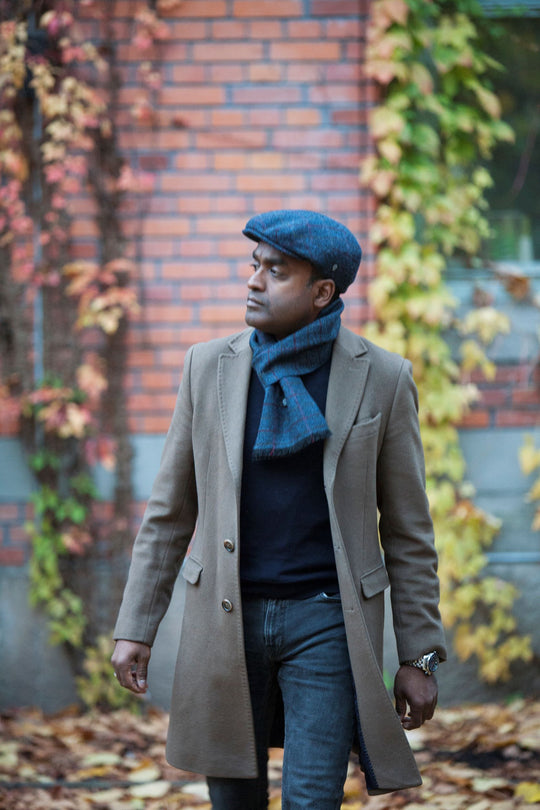 Edward Harris Tweed Flat Cap Blue Overcheck | Classic Cap Men