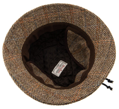 Brown Harris Tweed Walking hat, Grouse hat, fold-down ear patches 