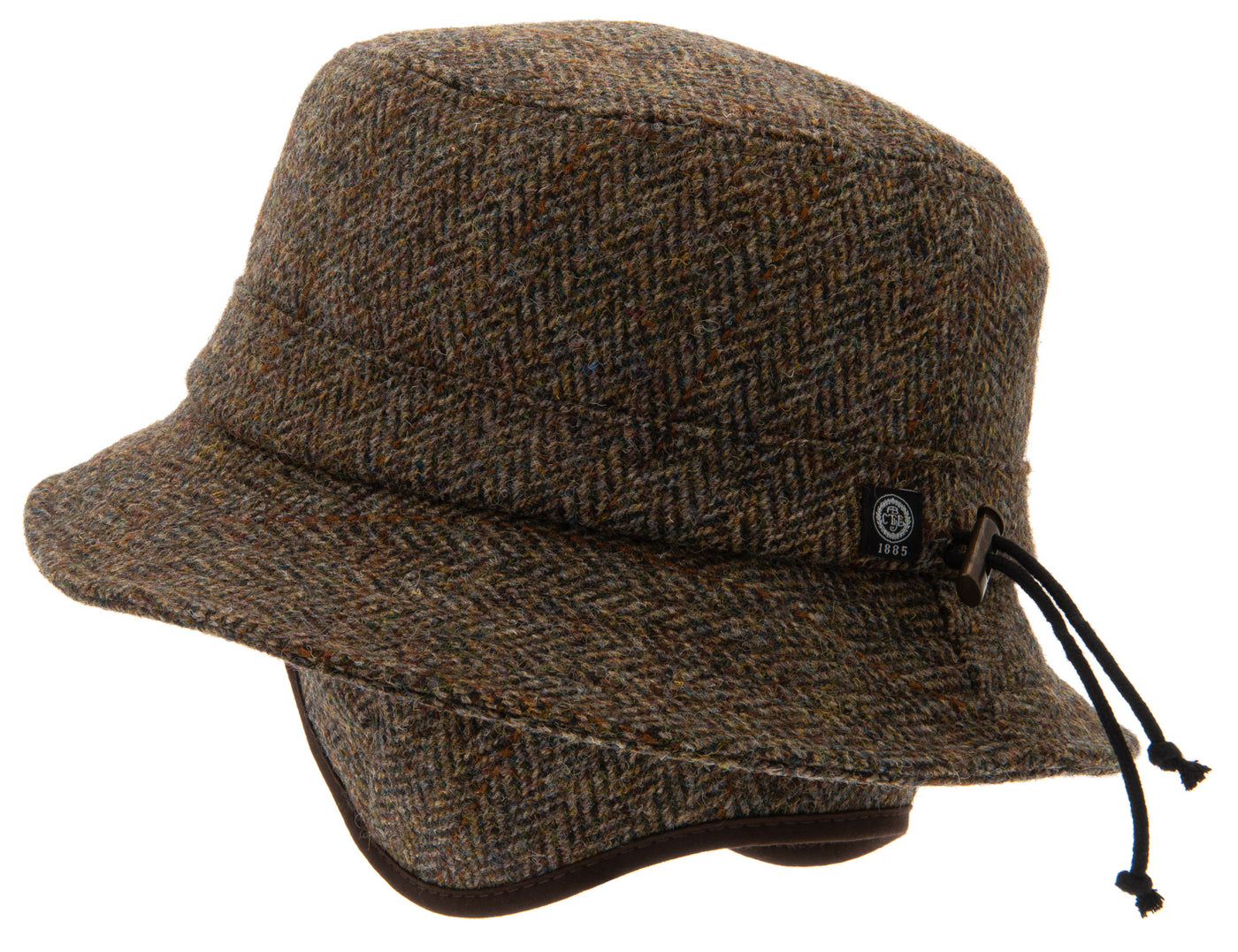 Green Walking hat, Bucket hat in Harris Tweed, fold-down ear patches