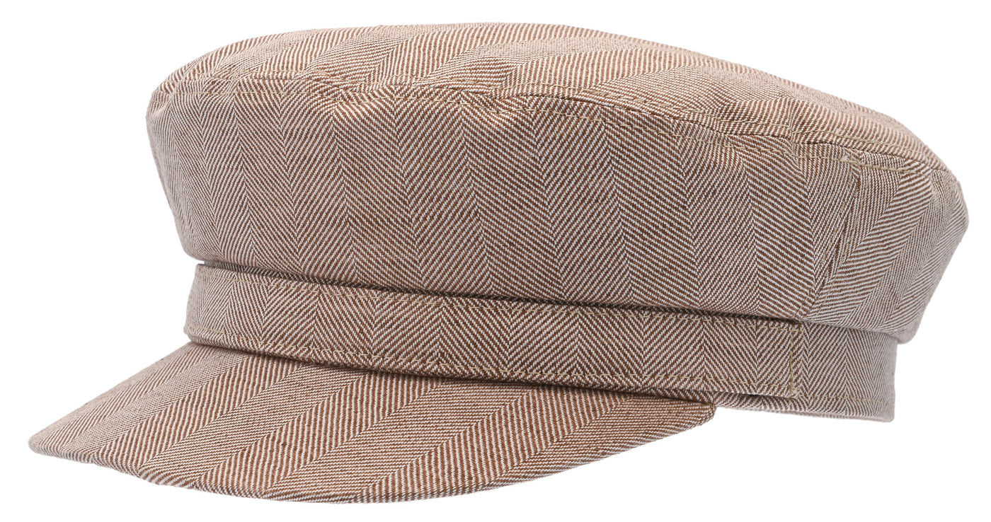 Womans brown fishbone pattern Breton cap in linen