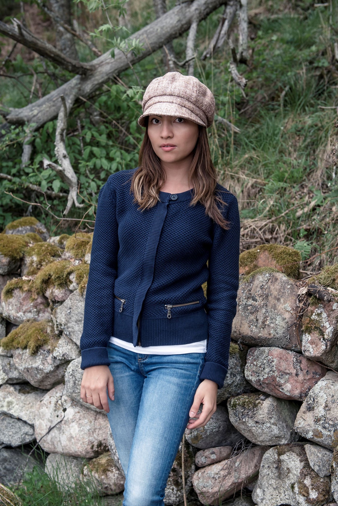 Classic Brown Ladies Balloon Cap - Brown Boucle , Silk